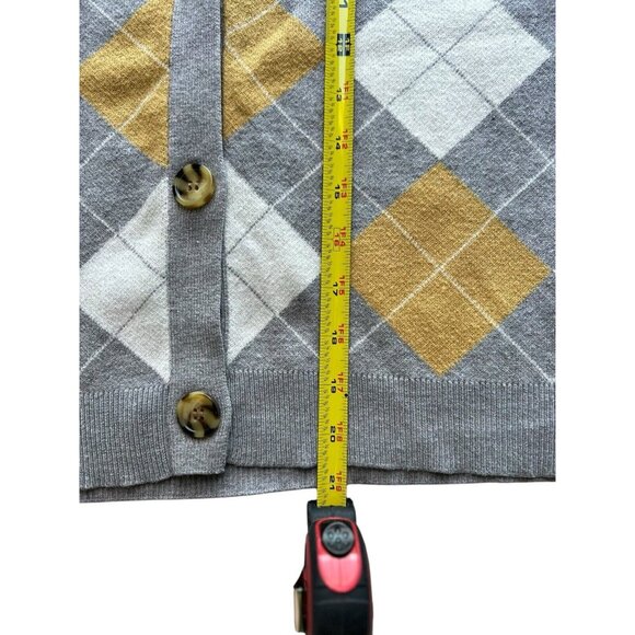 Willow & Wind Argyle Sweater Women’s XL 1X Gray Yellow Cardigan Academia Preppy - Picture 7 of 8